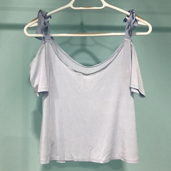 Garage Light Blue Cold Shoulder Ribbon Strap Top - Picture 2 of 8